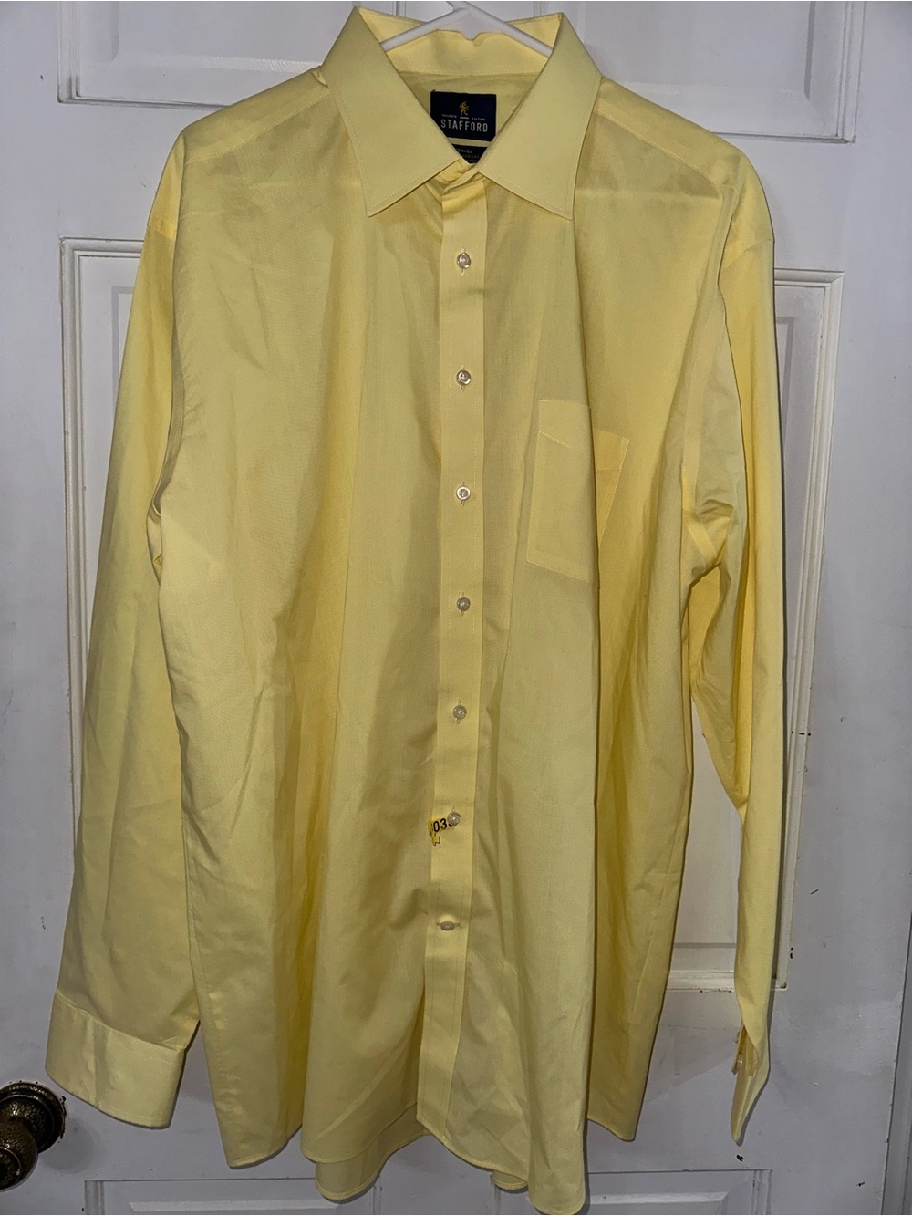 Stafford Men's Pale Yellow Long-Sleeve Dress Shirt Size 18